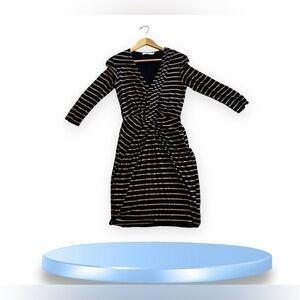 Bailey 44 Arcade Dress Stripe Midi Quarter Sleeves Grey Black Size Small